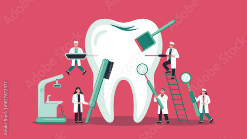 Cheerful Doctors Teamwork Featuring Tooth Care and Hygiene in a Dental Clinic