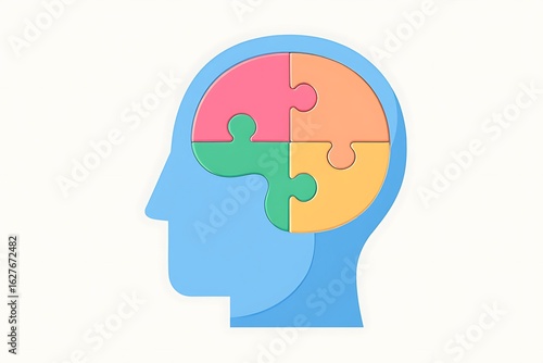 Wallpaper Mural Abstract illustration of a blue human head profile with a colorful jigsaw puzzle representing the brain symbolizing thought process ideas and mental connection Torontodigital.ca