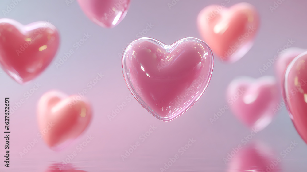Obraz premium pink heart shaped balloons