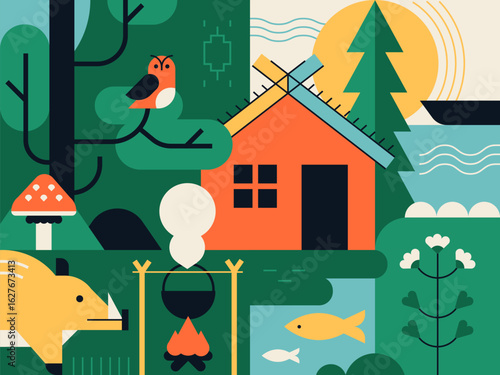 Natural parkland - colorful flat design style illustration
