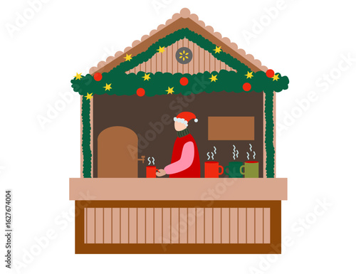 Christmas market stall with mulled wine. Christmas celebration.