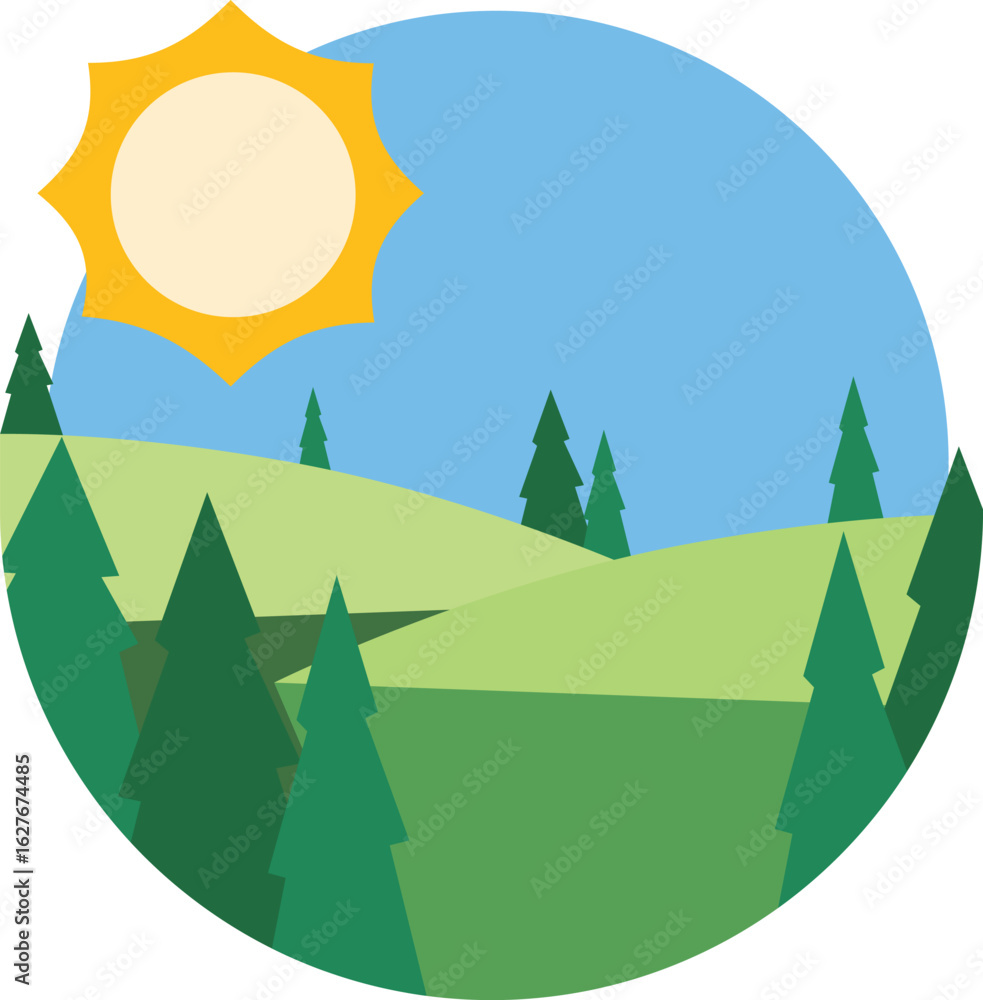 Obraz premium Sunny Hills and Pine Trees