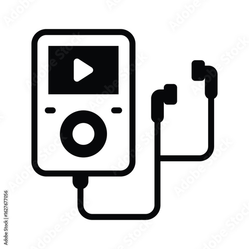 A modern glyph icon of portable music player