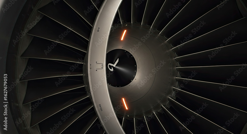 Fototapeta premium Airplane Engine Detail with Blades and Indicators.