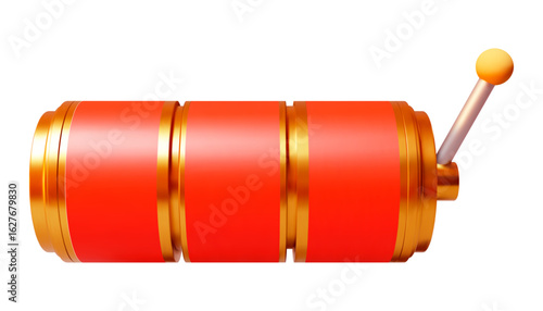Casino online. 3d slot machine golden color with blank red screen. Mockup for banner casino. Gambling fortune chance. Gradient mesh. Stock vector illustration on isolated background.