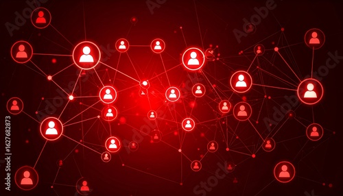 Abstract network of interconnected people in red
