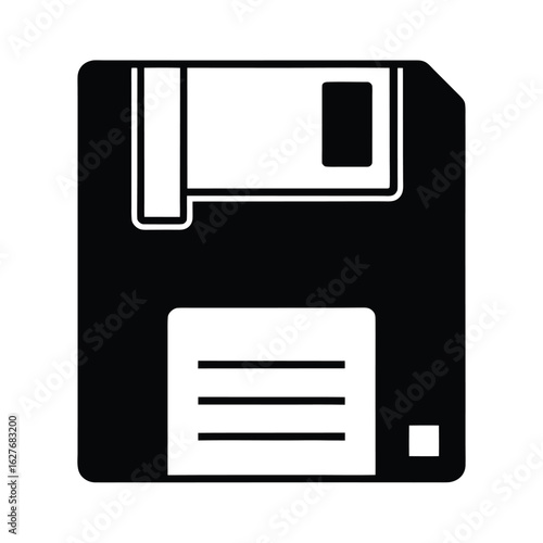 Silhouette of a floppy disk on white background Vector illustration