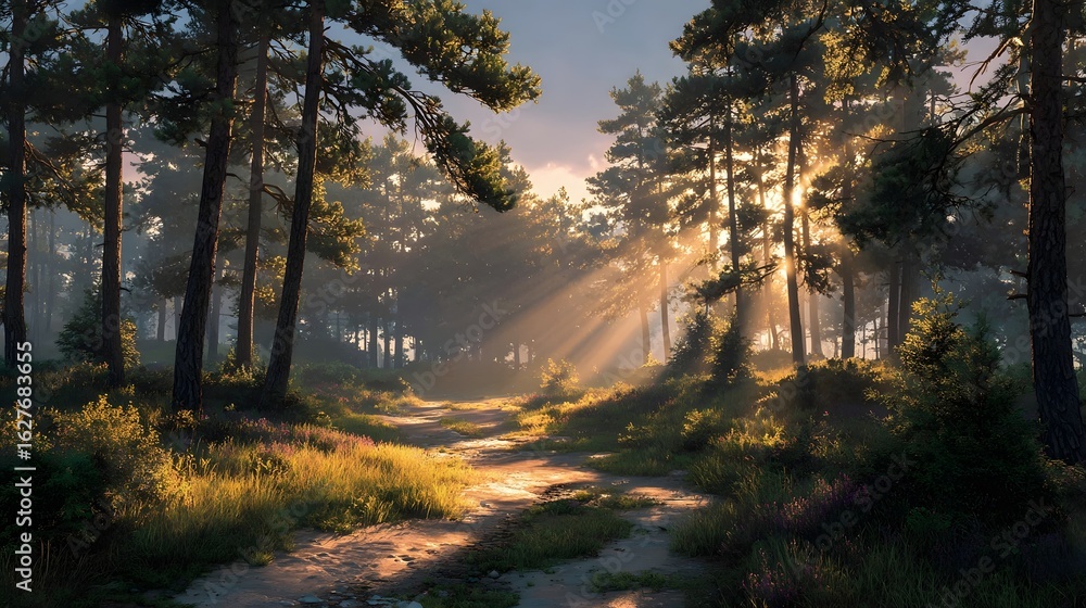 Obraz premium Sunlight in forest path