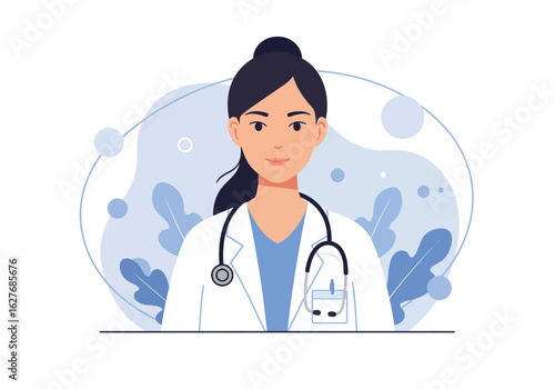 Female Doctor Illustration with Stethoscope and White Coat