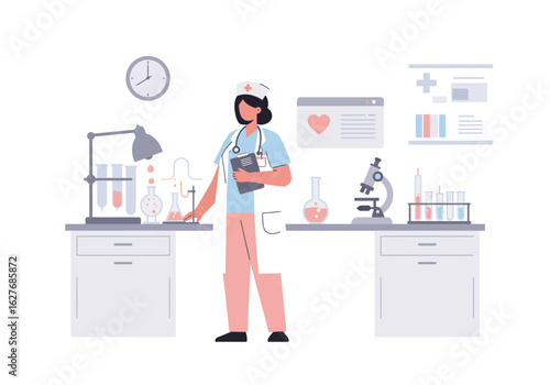 Nurse in Lab Coat Working in Medical Research Laboratory