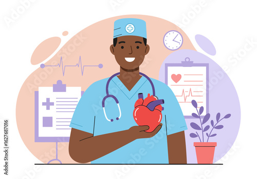 Smiling Doctor Holding a Heart Model in Hand