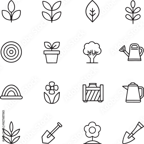 Set of Gardening and Plant Outline Icons