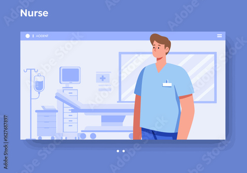 Cartoon Nurse in Hospital Room Illustration