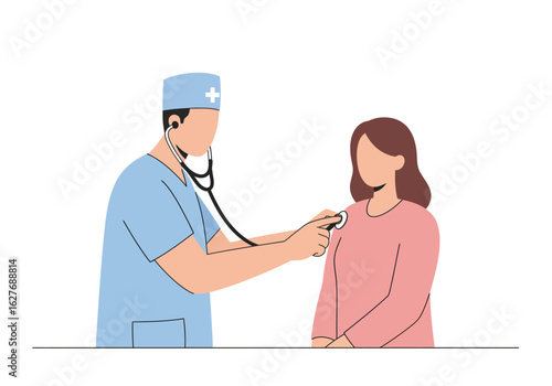 Doctor Examining Patient with Stethoscope in Clinic