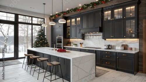Sleek Contemporary Kitchen Decorated for Christmas