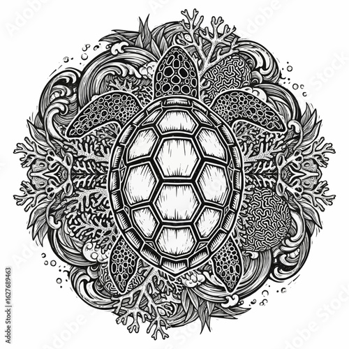 Turtle Mandala with Ocean Frame