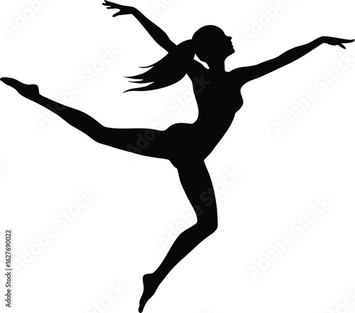 elegant ballerina silhouette performing dynamic leap in graceful dance pose vector