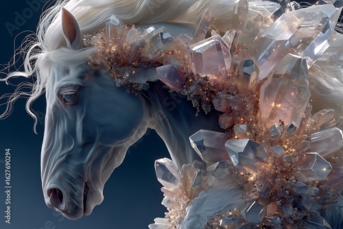 Enchanted steed surrounded by glowing crystals high resolution picture