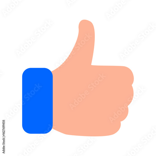 Flat thumbs-up icon in peach and blue, used for likes, approval, reactions, positivity, and feedback in media.