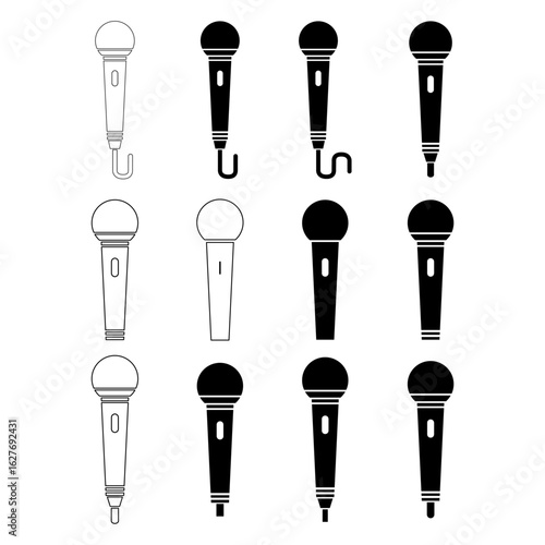 Set of Microphone icon, audio speech symbol, record concert sign, web button design .