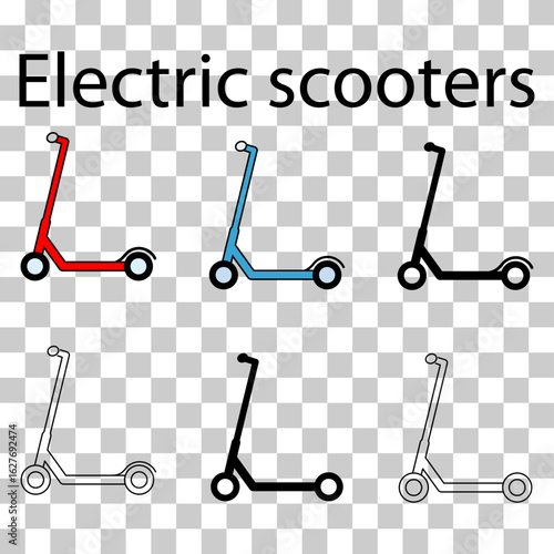 Set of Electric scooter icon, flat eco friendly transport, vehicle vector illustration .