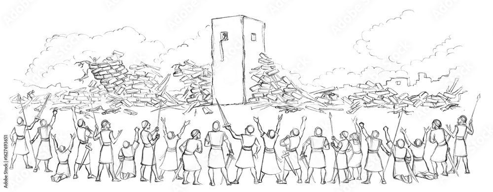 Obraz premium Pencil drawing. The Fall of the Walls of Jericho