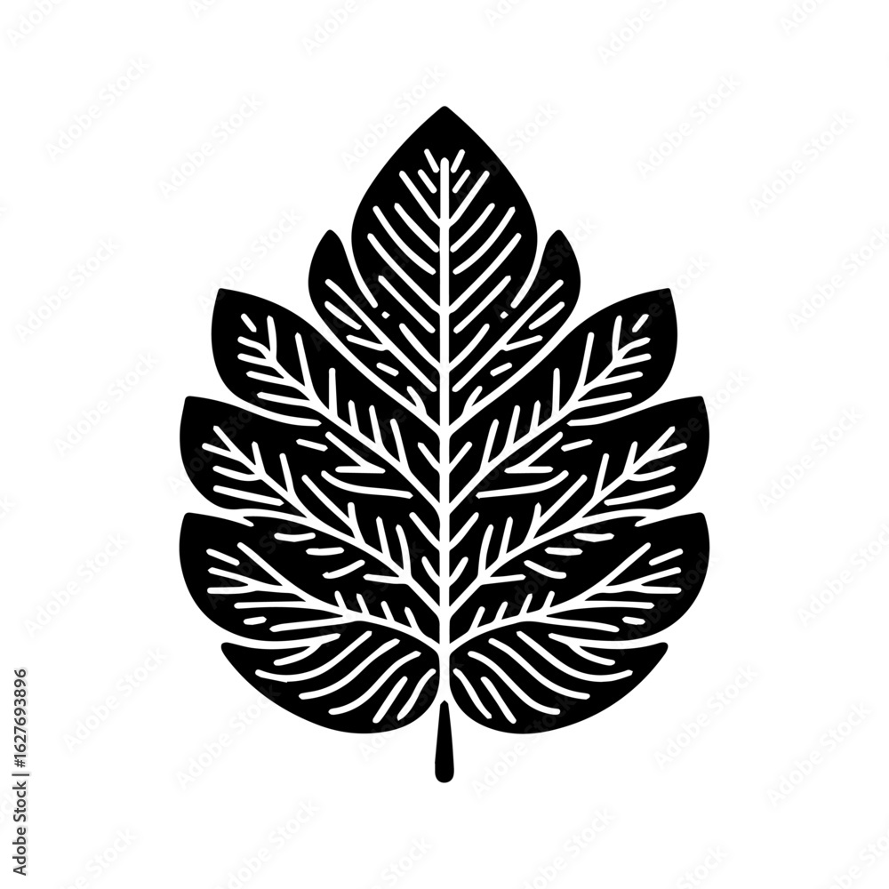 Fototapeta premium Stylized Black and White Leaf Silhouette 2.