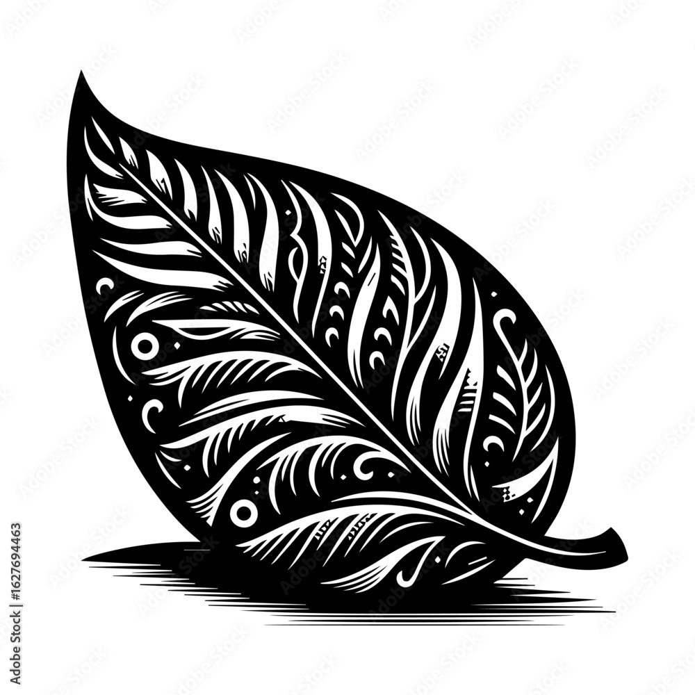 Obraz premium Ornate Black and White Leaf Design.