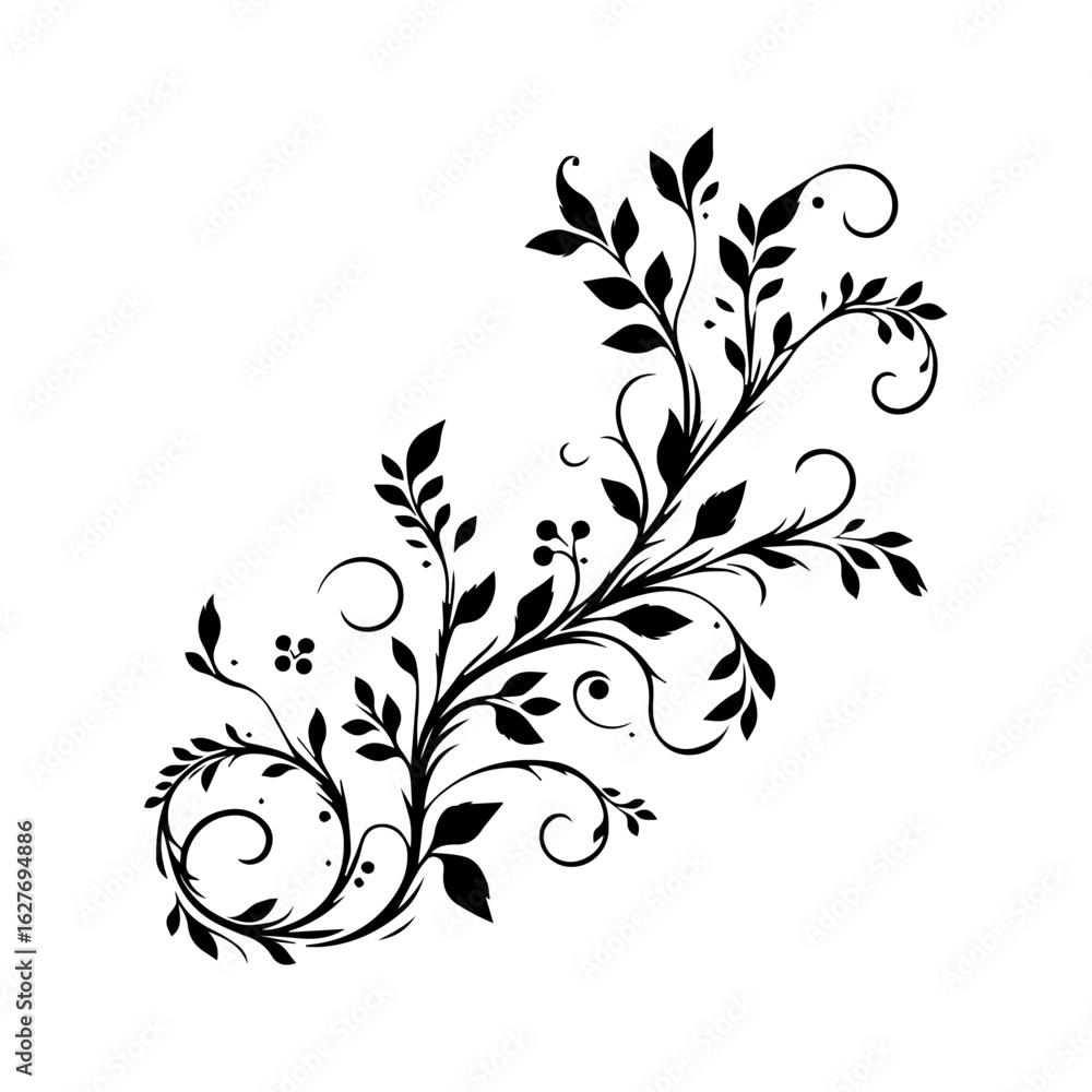 Obraz premium Elegant Black Floral Swirl Design.