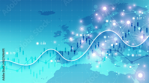 Stock market or Forex trading graph in graphic concept for financial investment or economic trends business idea design. Worldwide finance background. Vector illustration