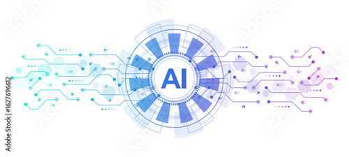 Artificial intelligence icon, sign, logo in the circuit line style. AI processor vector icon flat design. Motherboard digital chip AI. Machine learning design