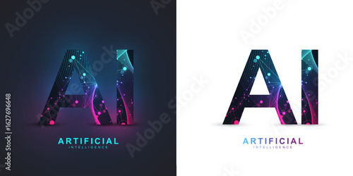 Artificial intelligence icon, sign, logo in the circuit line style. AI processor vector icon flat design. Motherboard digital chip AI. Machine learning design