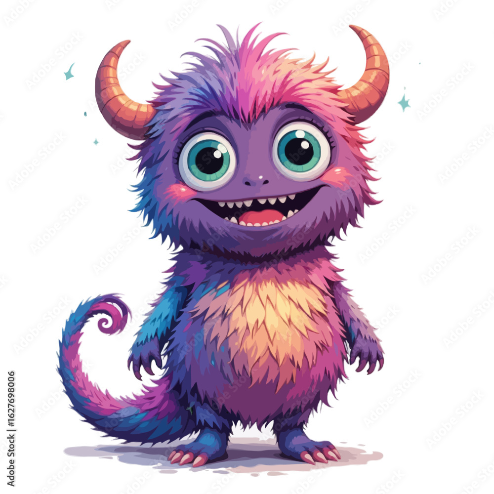 Naklejka premium cartoon monster with a long curled tail