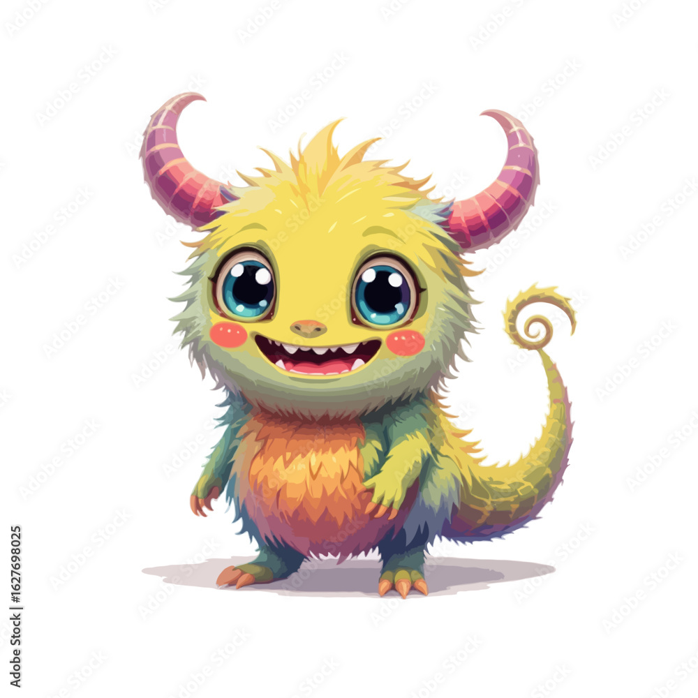 Naklejka premium cartoon monster with a long curled tail