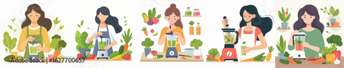 female character vector blending vegetables