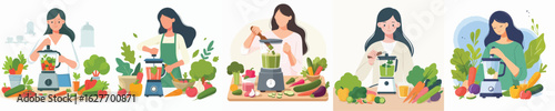 female character vector blending vegetables