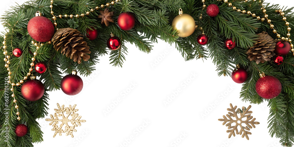 A festive christmas garland archway adorned with shiny red and gold baubles natural pinecones and sparkling snowflake ornaments creating a warm and inviting holiday season entrance A festive christmas garland archway adorned with shiny red and gold baubles natural pinecones and sparkling snowflake ornaments creating a warm and inviting holiday season entrance