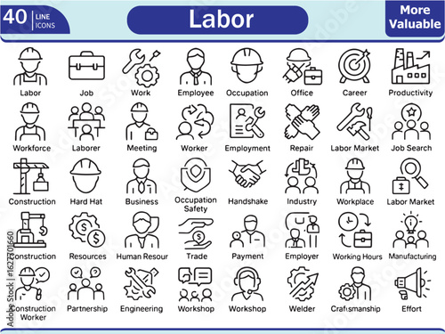 Comprehensive Collection of Labor and Business Line Icons.