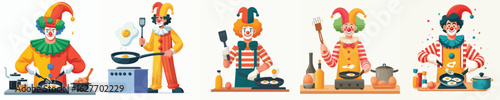 clown character vector frying eggs