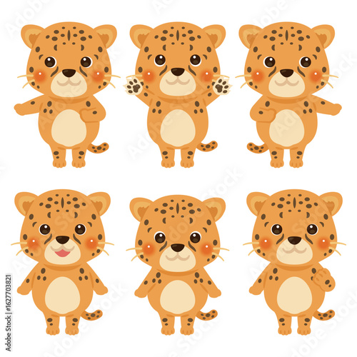 指さしをするチーターのキャラクターイラストセット