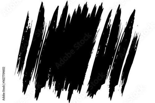 Black brush strokes on a white plain background