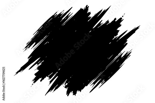 Black brush stroke on a white plain background