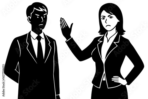 Conflict with businesswoman stopping businessman