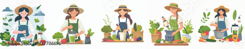 female farmer character vector blending vegetables