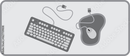 Wired Keyboard and Wired Mouse On Mousepad Illustration
