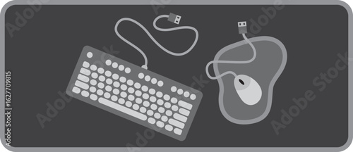 Wired Keyboard and Wired Mouse On Mousepad Illustration