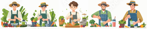 farmer character vector blending vegetables
