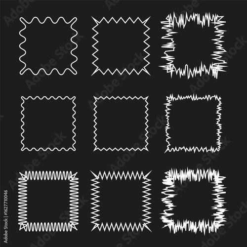 Zigzag frame borders. Rough edge outline. Abstract Vector shapes. Decorative design elements.