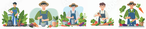 farmer character vector blending vegetables