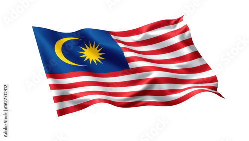 Malaysian flag waving on white background  